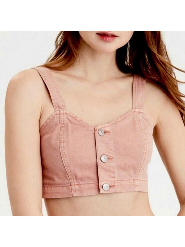 American Eagle Outfitters Dusty Rose Button-Front Cropped Tank